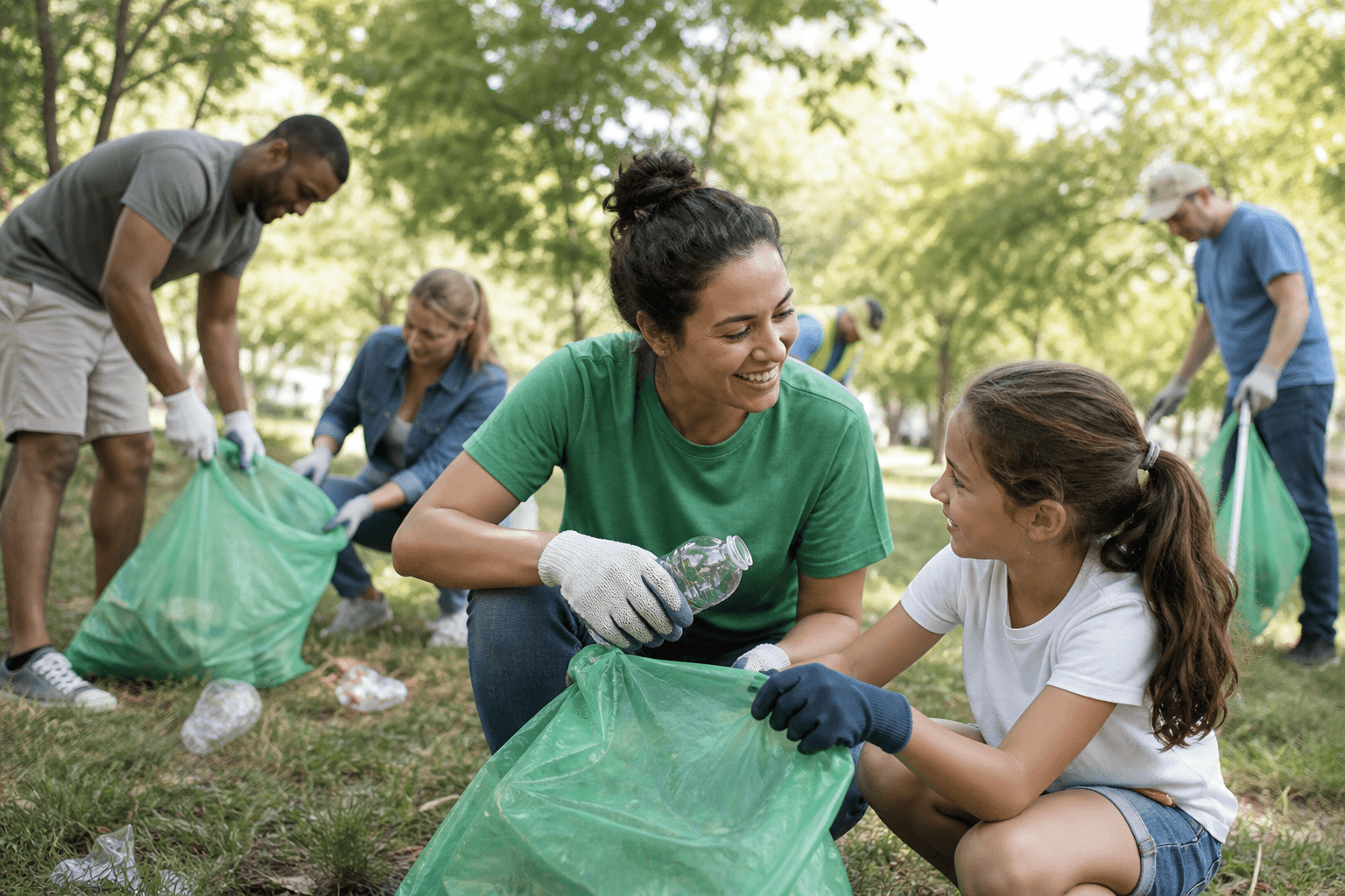 People gathered outdoors for a community cleanup